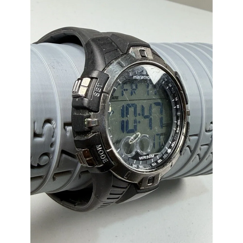 Marathon TSK802 Digital Sport Watch WR50M Black New Battery Working 46.8mm